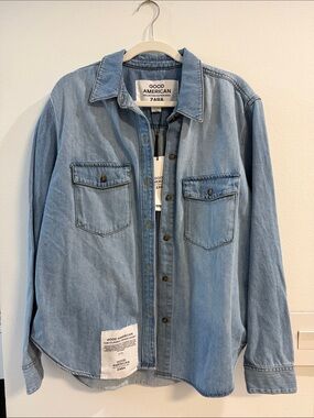 Good American Light Blue Denim Button-Down Shirt Collection Edition 2022 ZARA